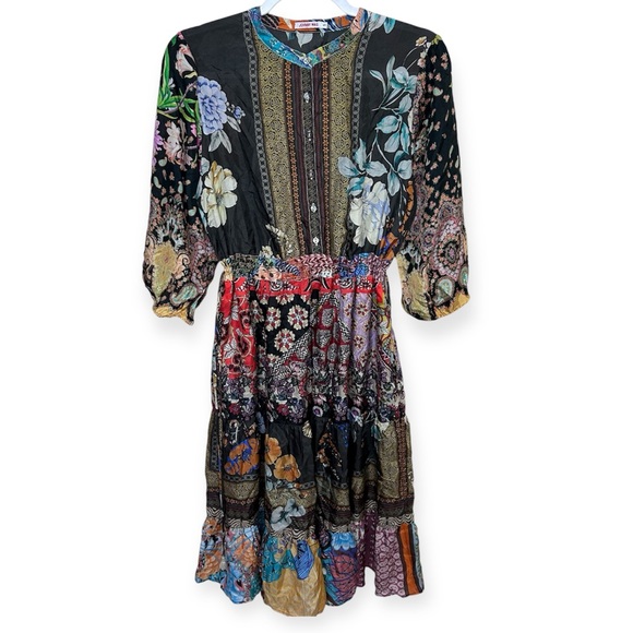 Johnny Was Tibby Jaime 3/4 Sleeve Silk Dress - Picture 3 of 10